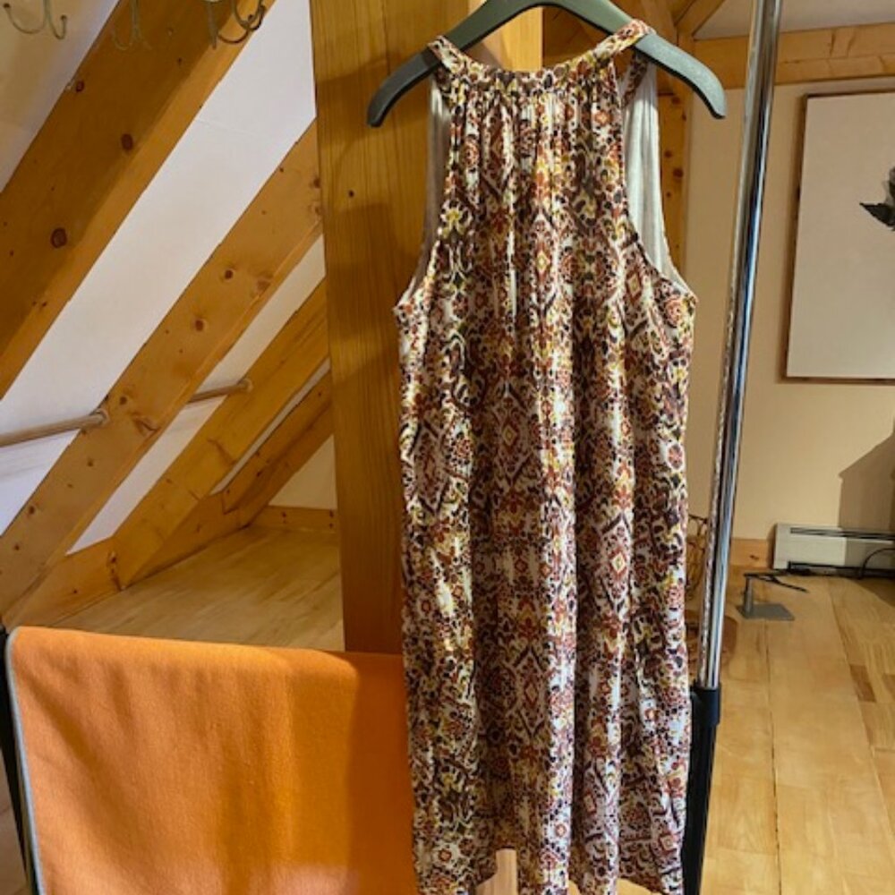 Garnet Hill Cream, Brown and Yellow Patterned Sleeveless Dress - Picture 6 of 14